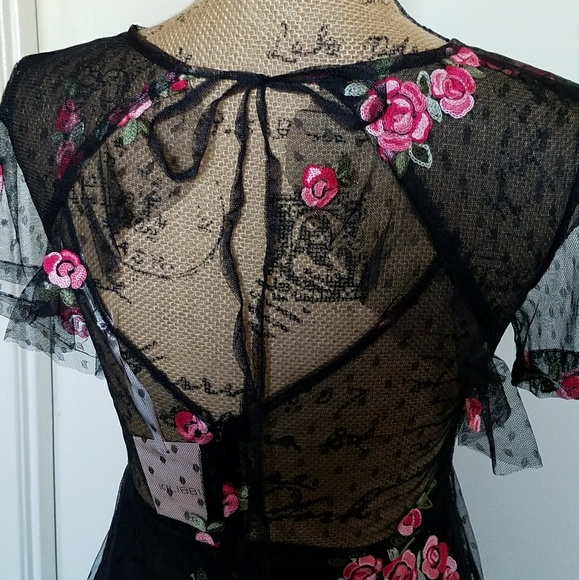 PARIS PURCHASE-Black lace dress with roses-NWT - Picture 7 of 8